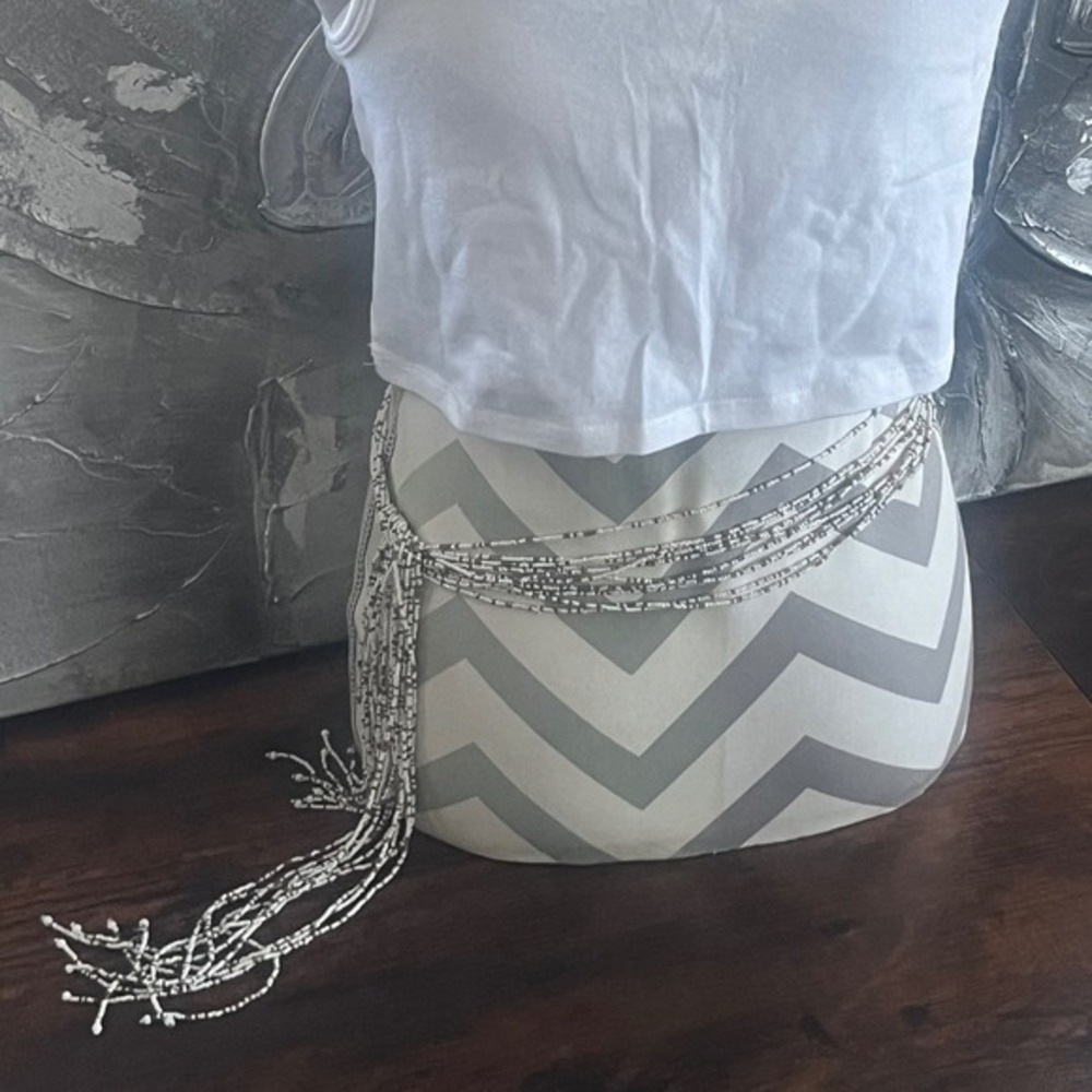 Beaded Belt Gold & White Seed Beads Multi Strand Boho Chic Waist Tie or Necklace